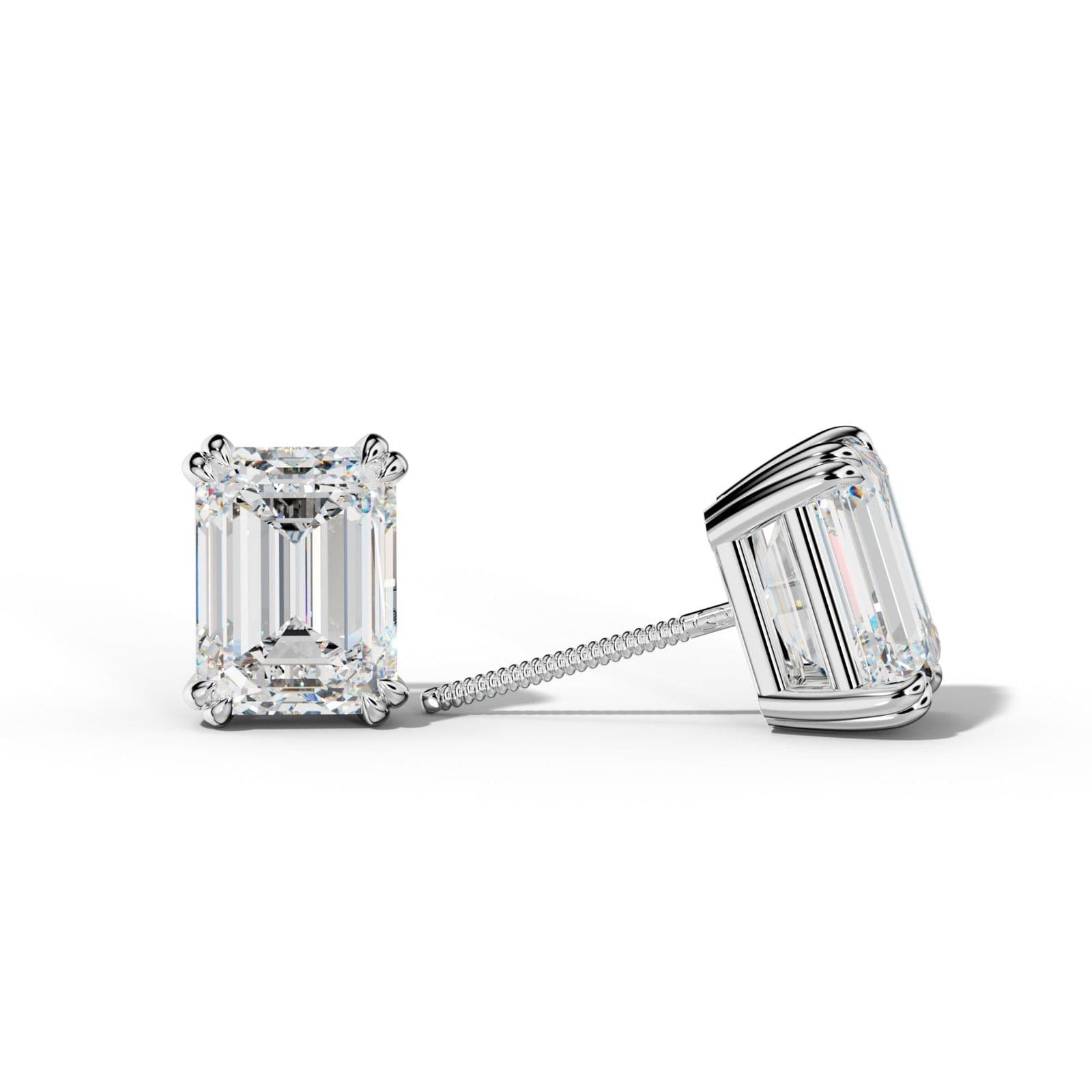 Emerald Cut Diamond Stud Earrings With Claw Double Prongs