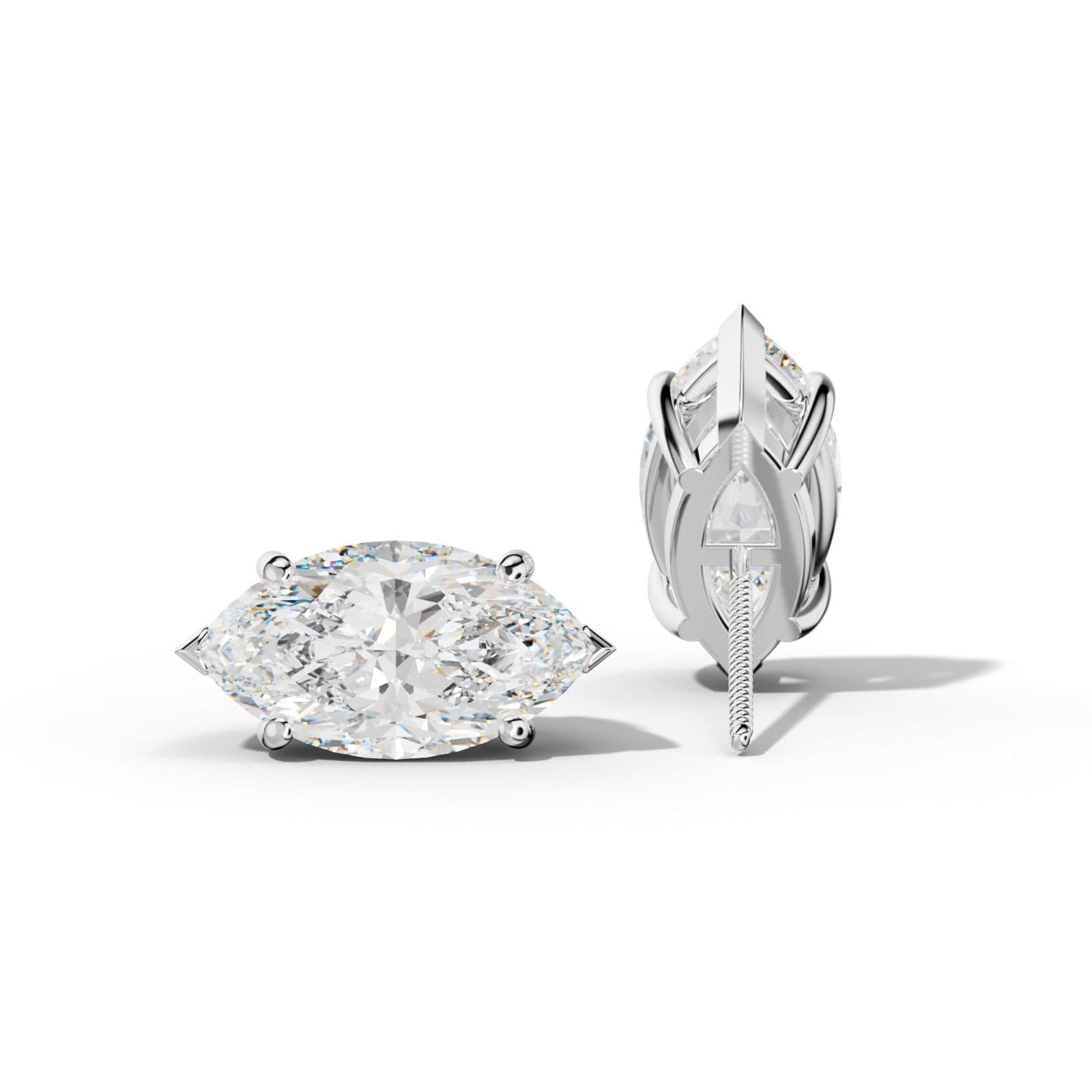 Marquise Diamond Stud Earrings With Four Classic And V Prongs