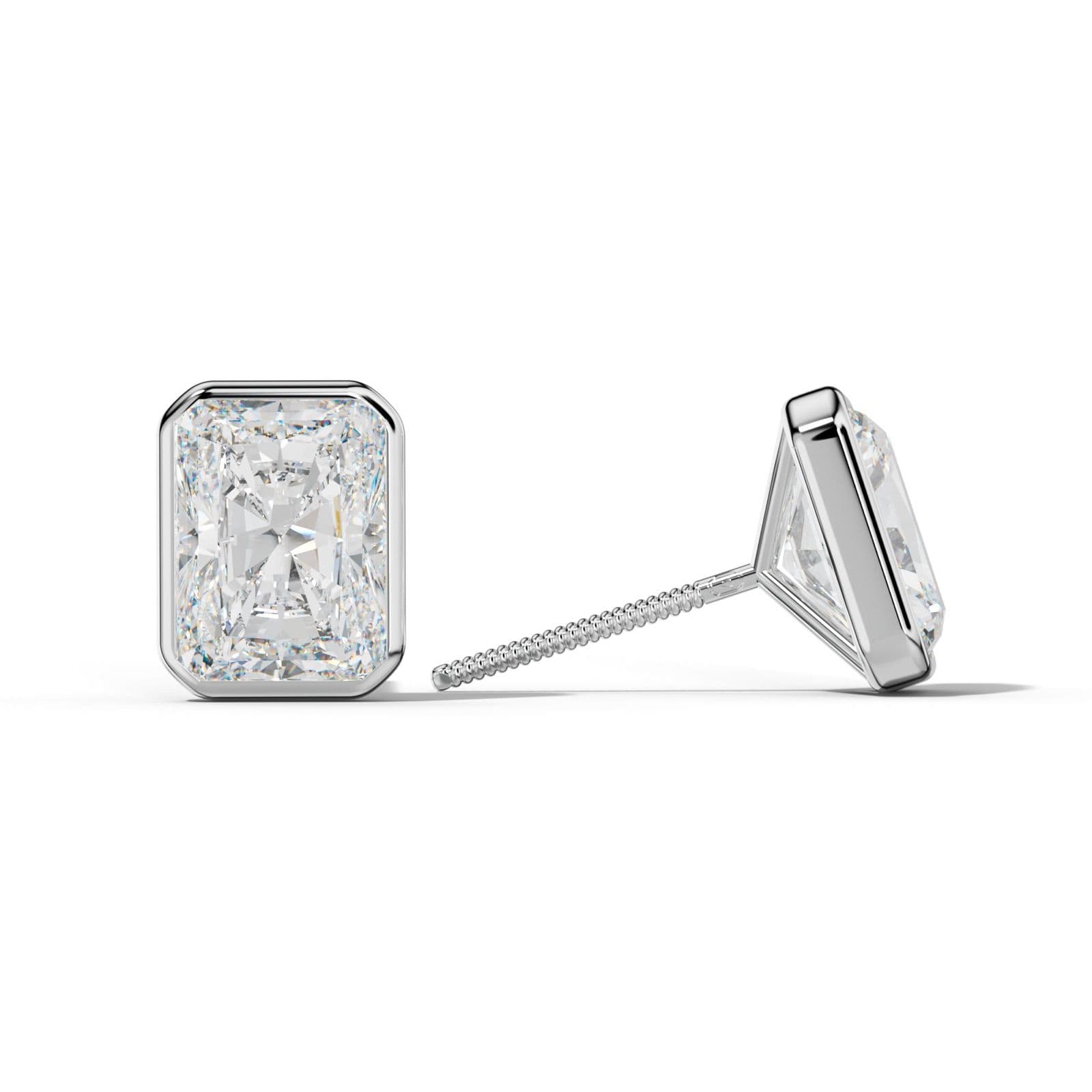 Radiant Diamond Stud Earrings With Martini Bezel Set