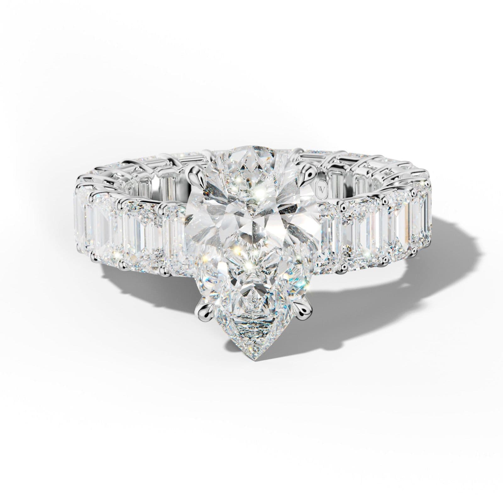 Jazmine Pear Shape Engagement Ring With Emerald Cut Side Stones