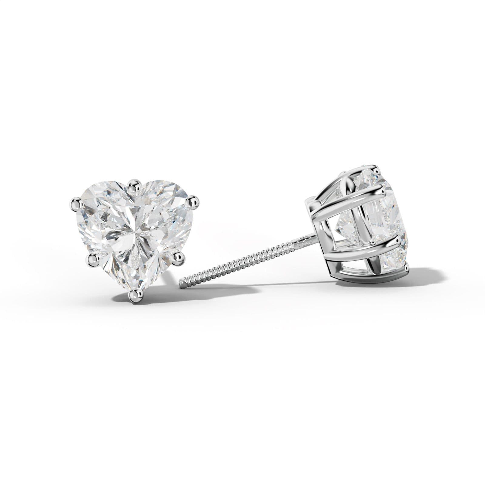 Heart Diamond Stud Earrings With Classic Six Prongs