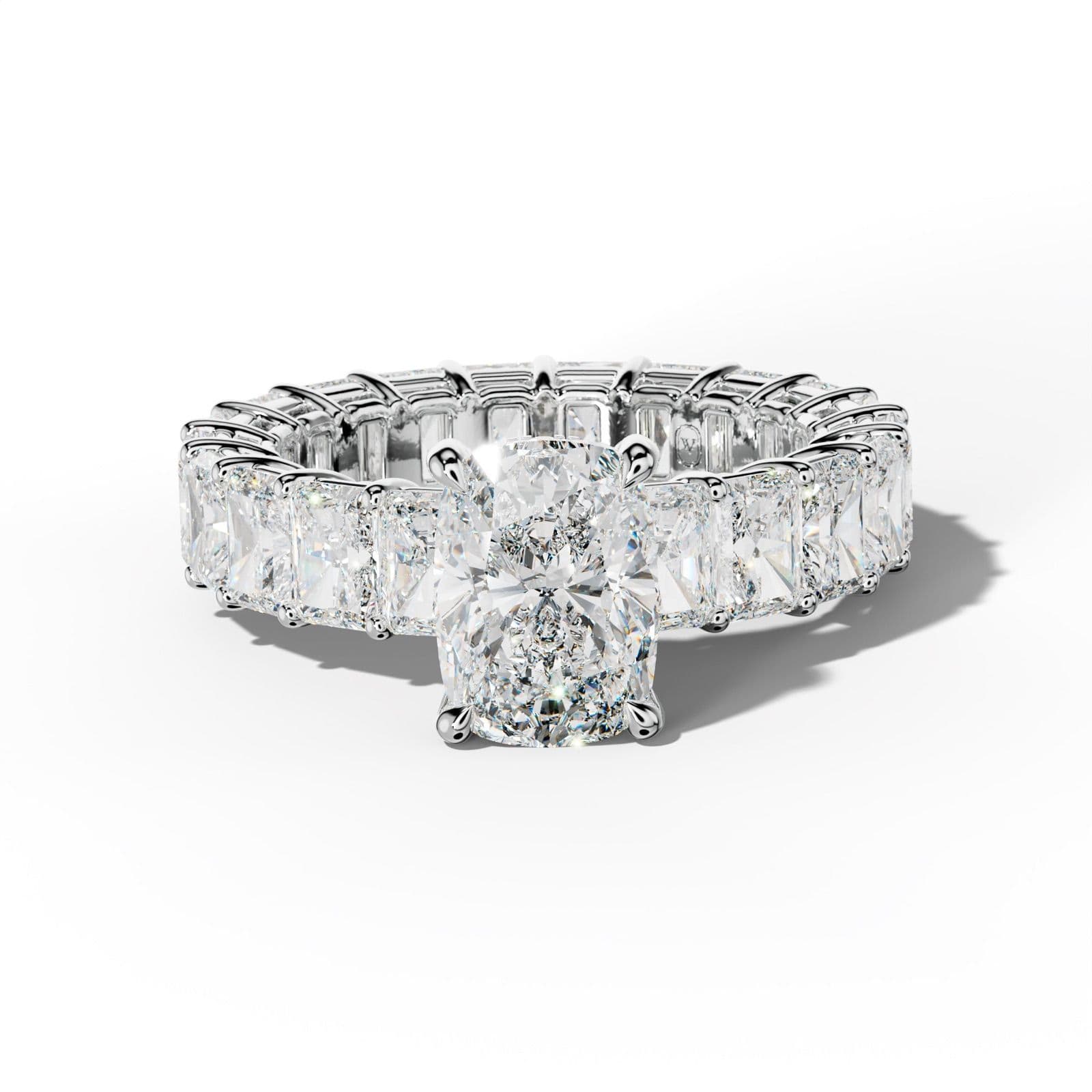 Soraya Elongated Cushion Diamond Engagement Ring With Radiant Side Stones