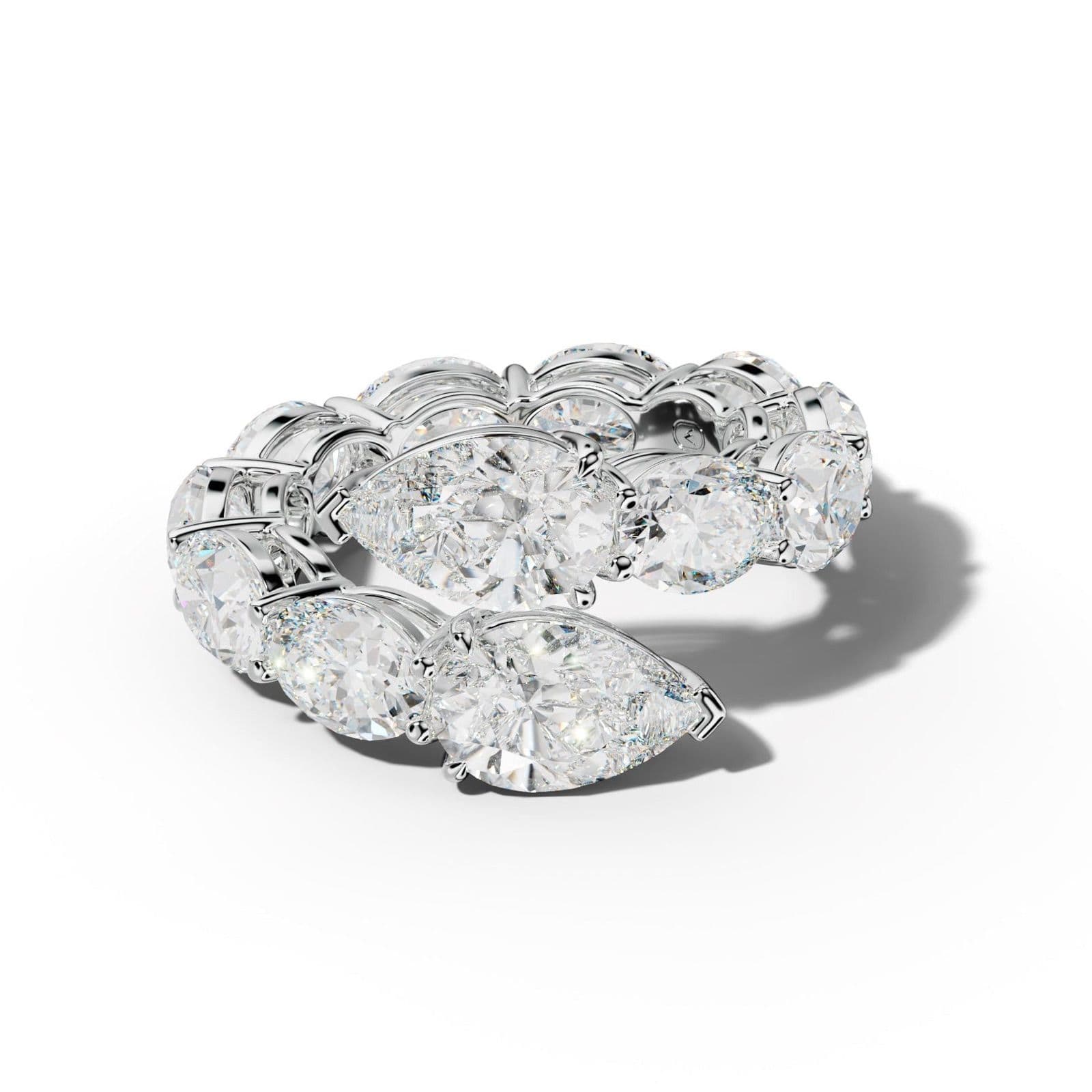 10.0 ct Oval and Pear Shape Diamond Open Snake Eternity Ring