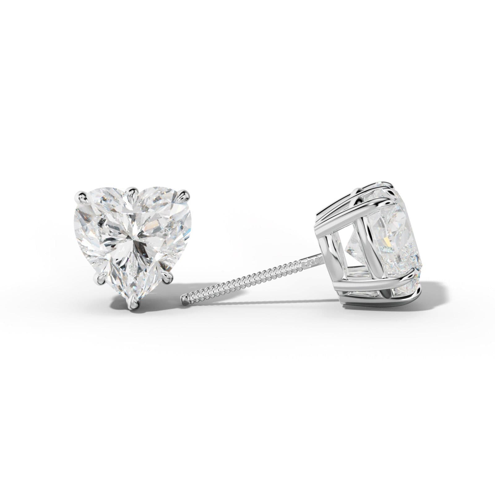 Heart Diamond Stud Earrings With Six Prongs
