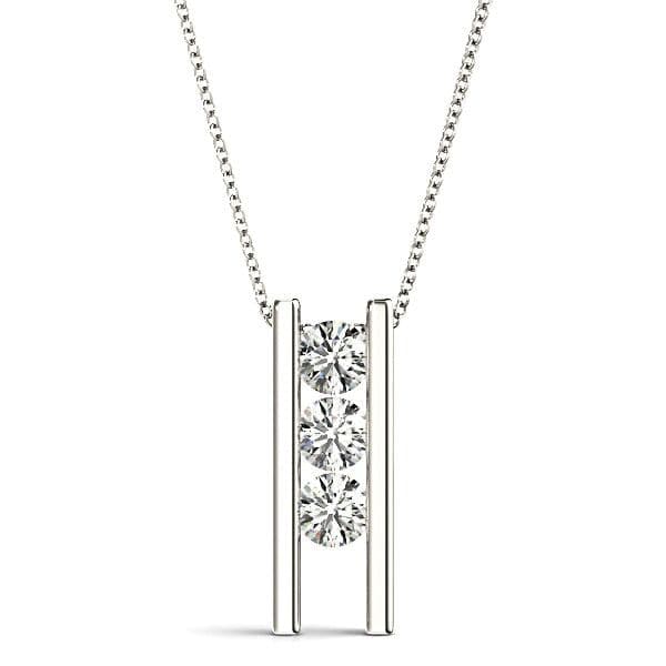 Channel Set 1.00 ctw Diamond Three Stone Necklace Pendant-VIRABYANI