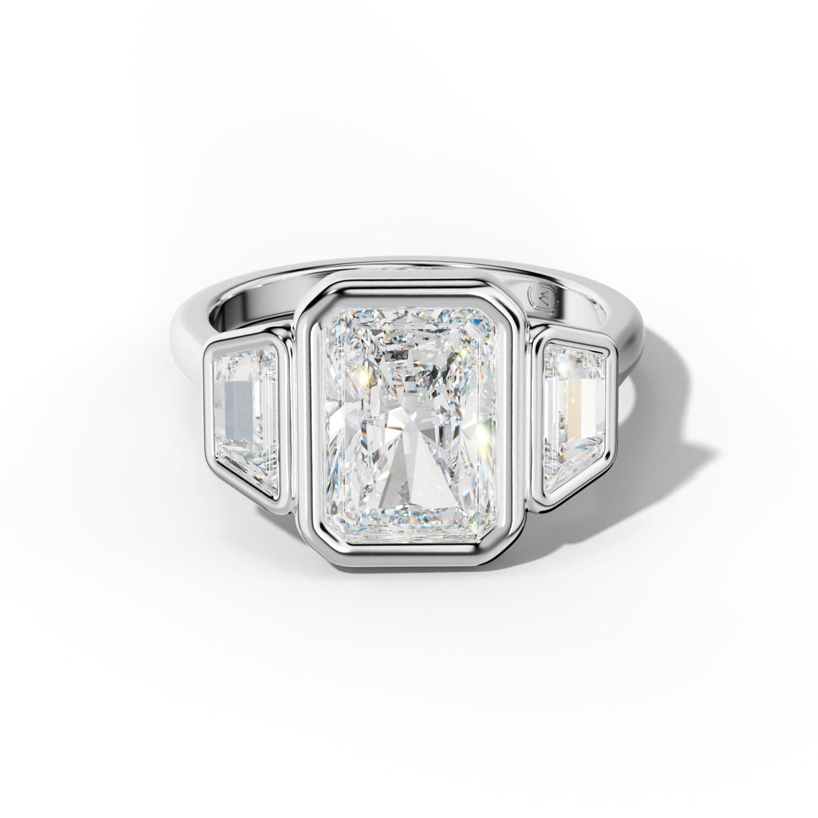 Cleo Radiant Center Trapezoid Side Diamond Engagement Ring