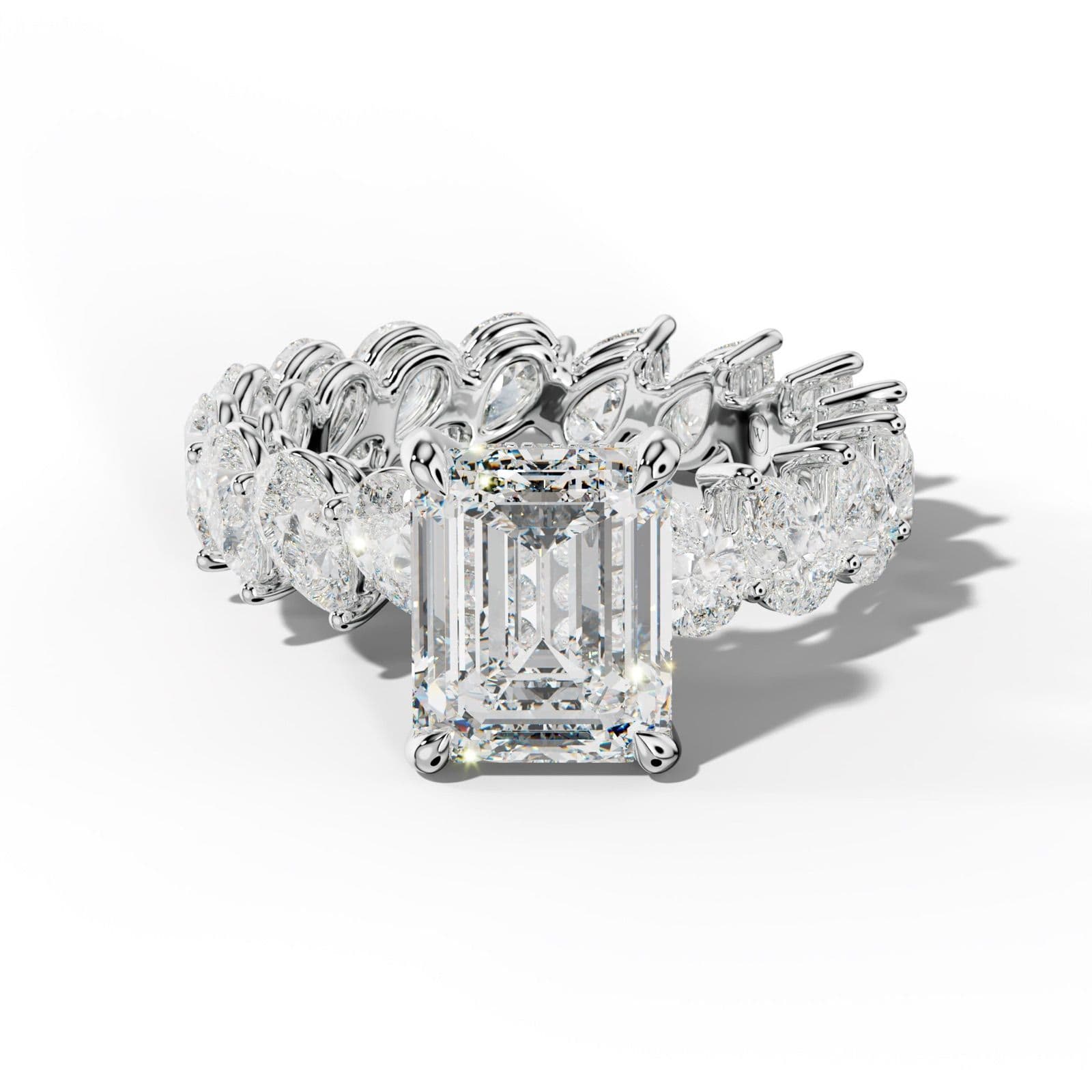 Quinn Emerald Cut Engagement Ring With Slanted Pear Side Stones
