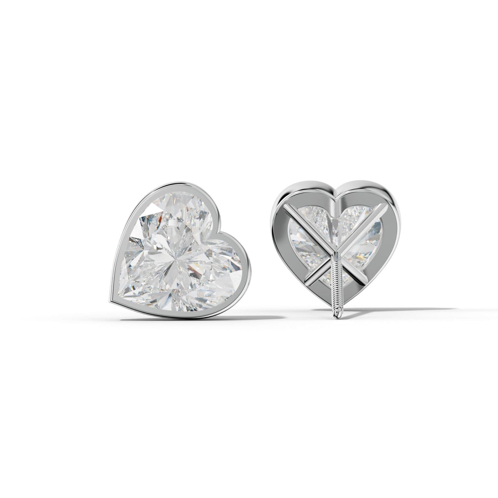 Heart Diamond Stud Earrings With Martini Bezel Set