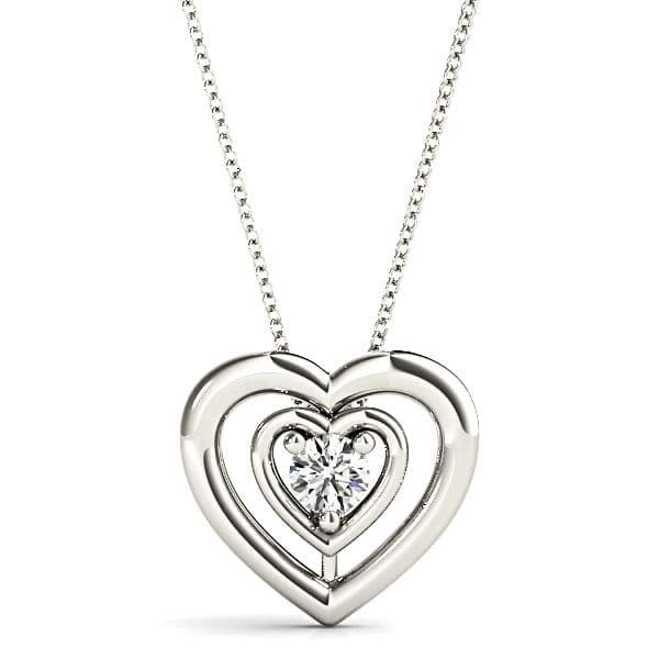 Double Hearth Framed Round Diamond Solitaire Necklace Pendant-VIRABYANI