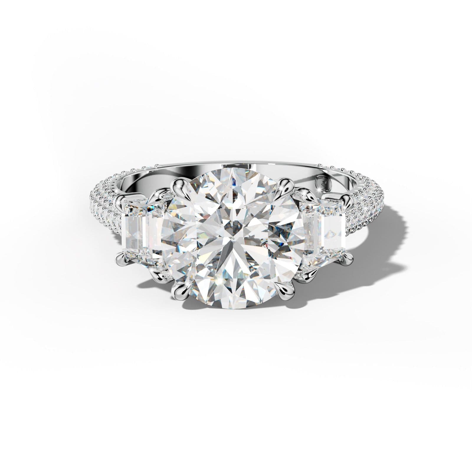 Vanessa Round Center Trapezoid Side Diamond Engagement Ring