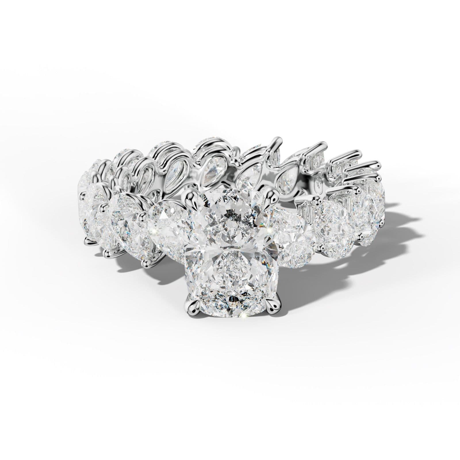Quinn Elongated Cushion Diamond Engagement Ring With Slanted Pear Side Stones