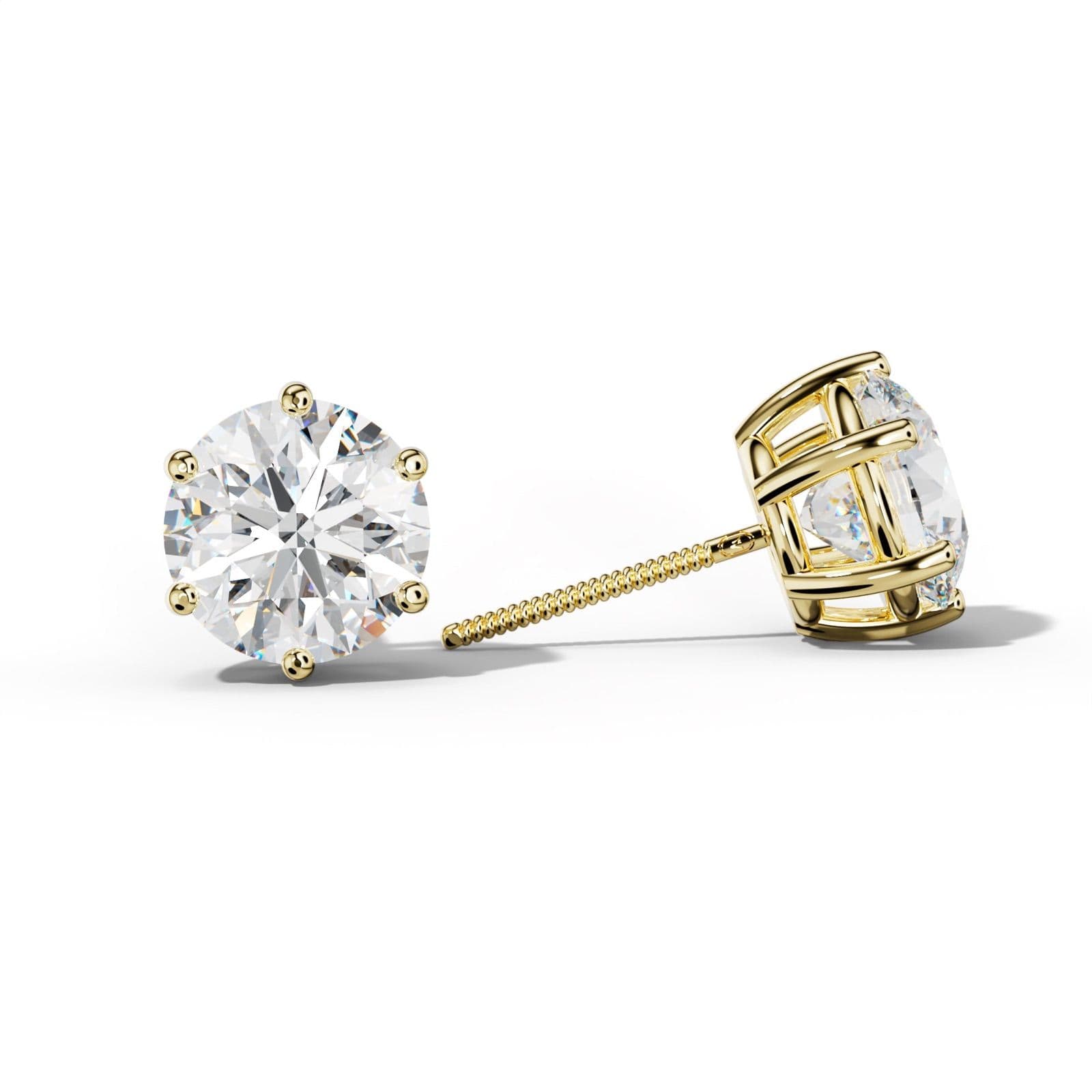 Round Diamond Stud Earrings With Classic Six Prongs
