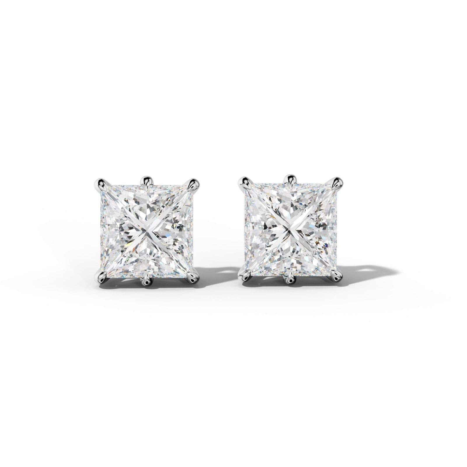 Princess Cut Diamond Stud Earrings With Six Prongs