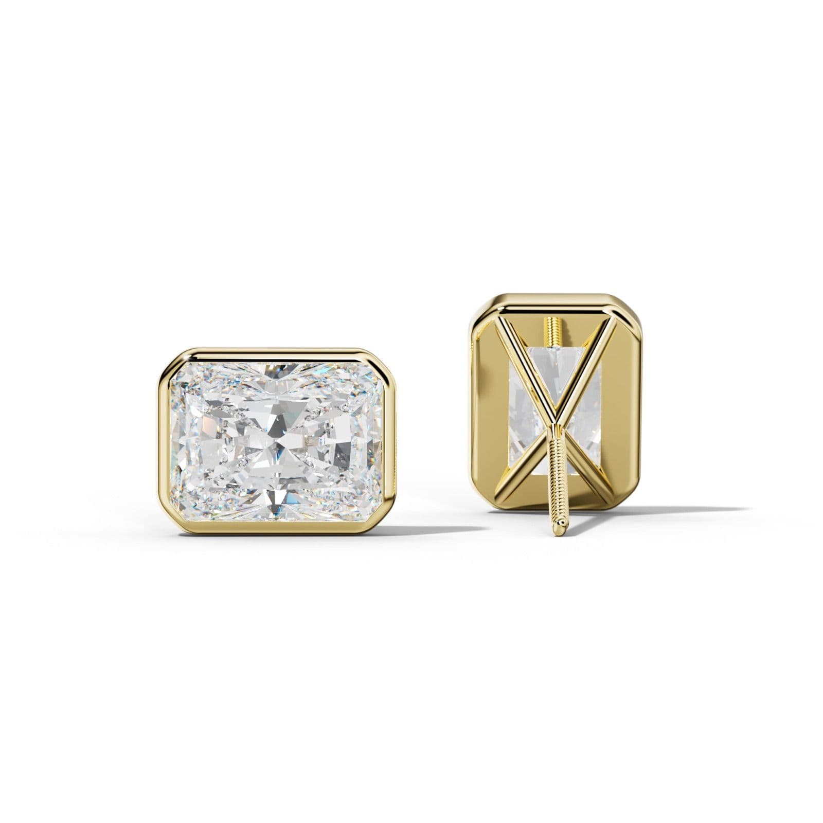 Radiant Diamond Stud Earrings With Martini Bezel Set