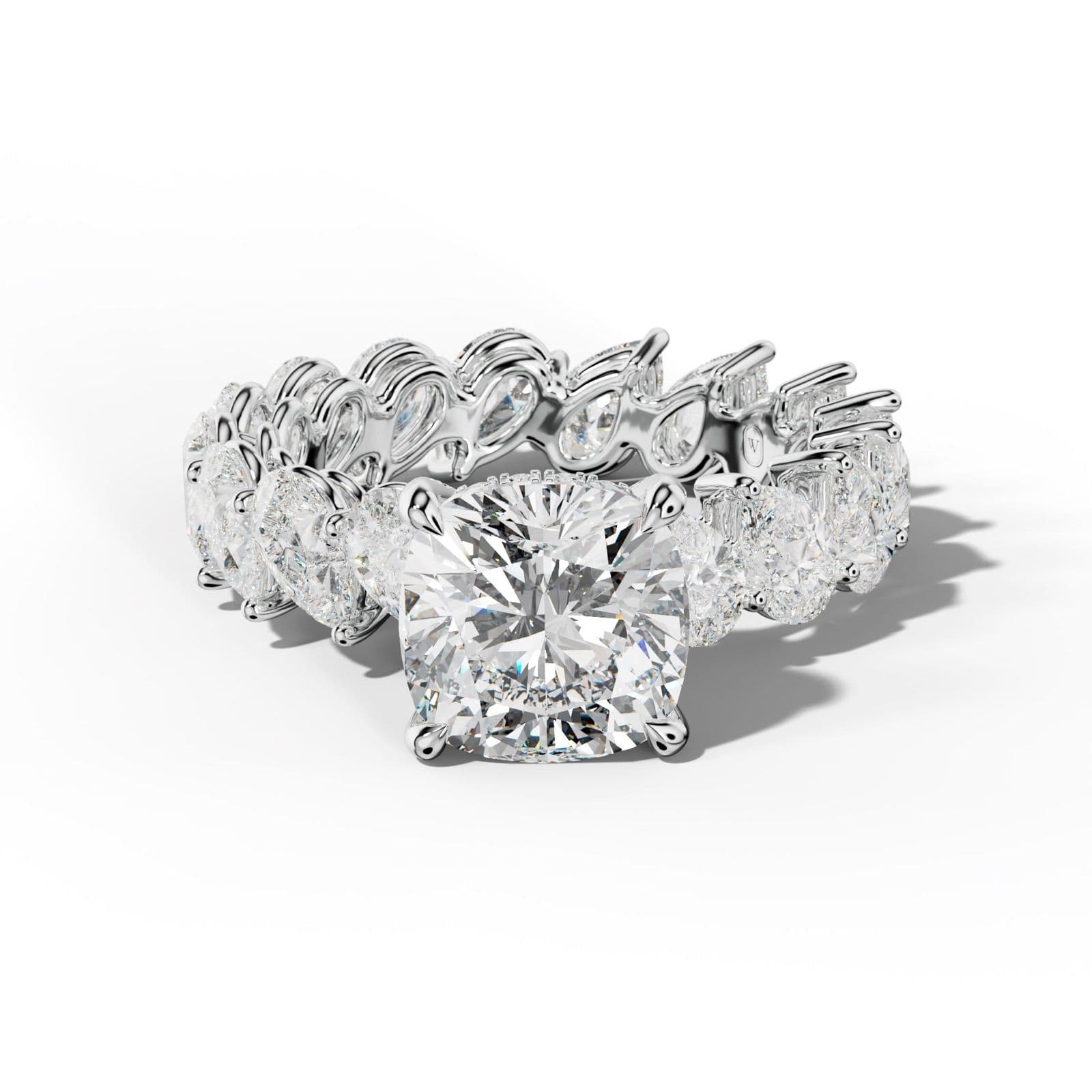Quinn Cushion Diamond Engagement Ring With Slanted Pear Side Stones