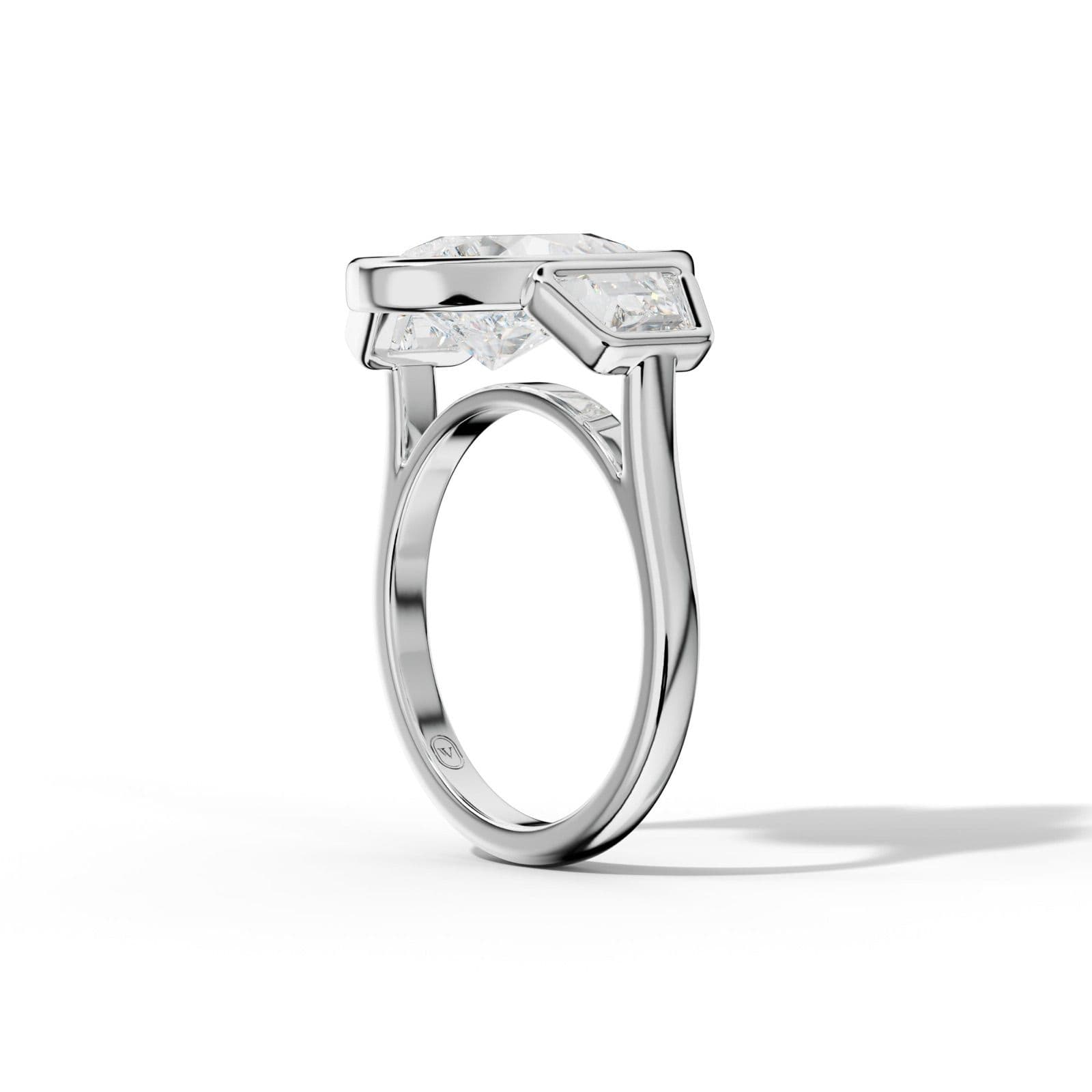 Cleo Pear Shape Center Trapezoid Side Diamond Engagement Ring