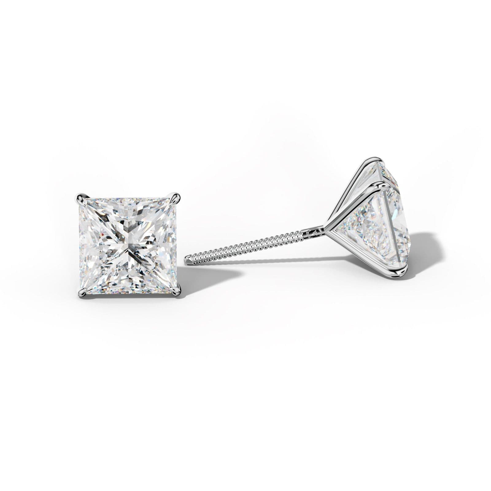 Princess Cut Diamond Stud Earrings With Four Prong Martini Settings